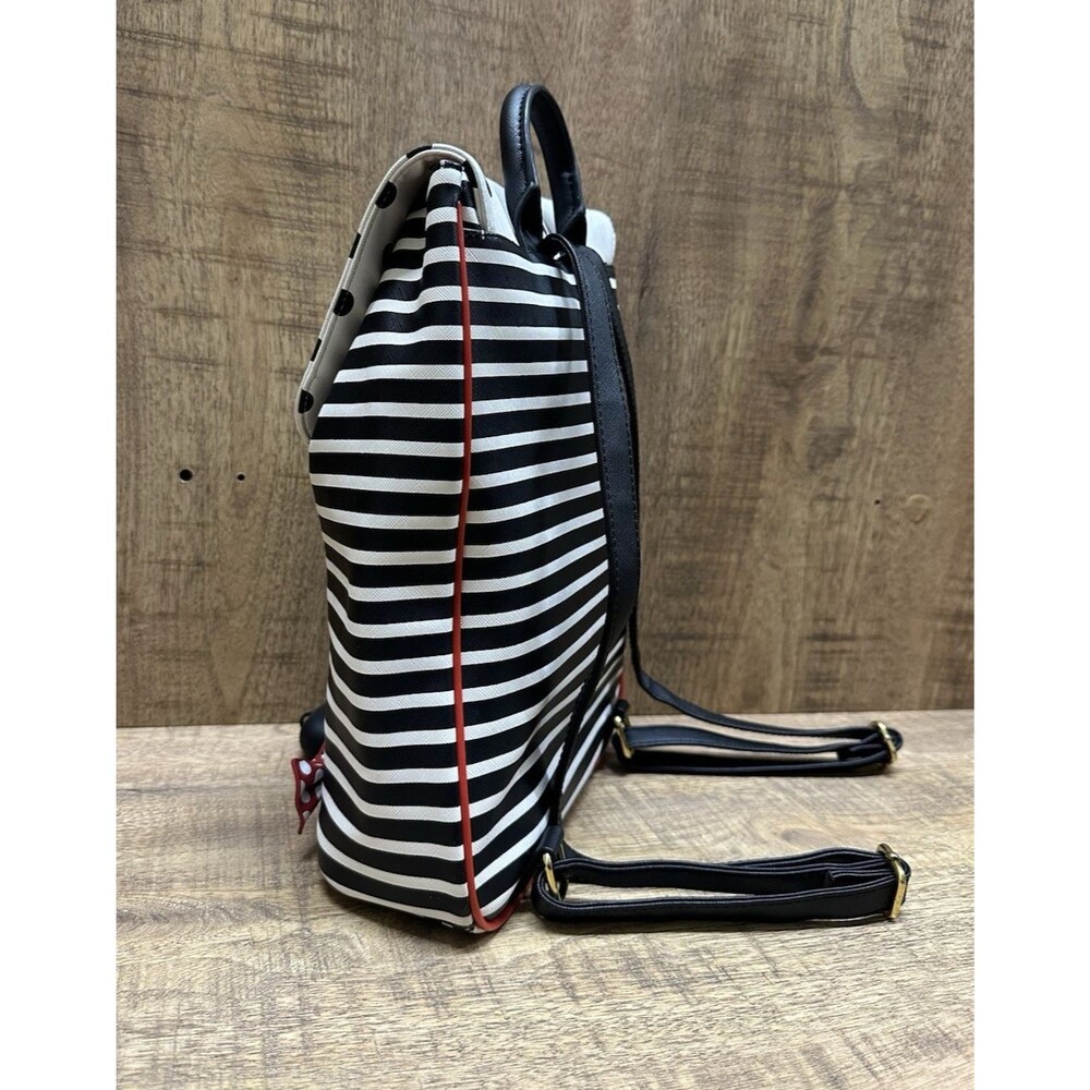 Disney Parks Paris Minnie Mouse black white stripe polkadot backpack - Picture 4 of 14